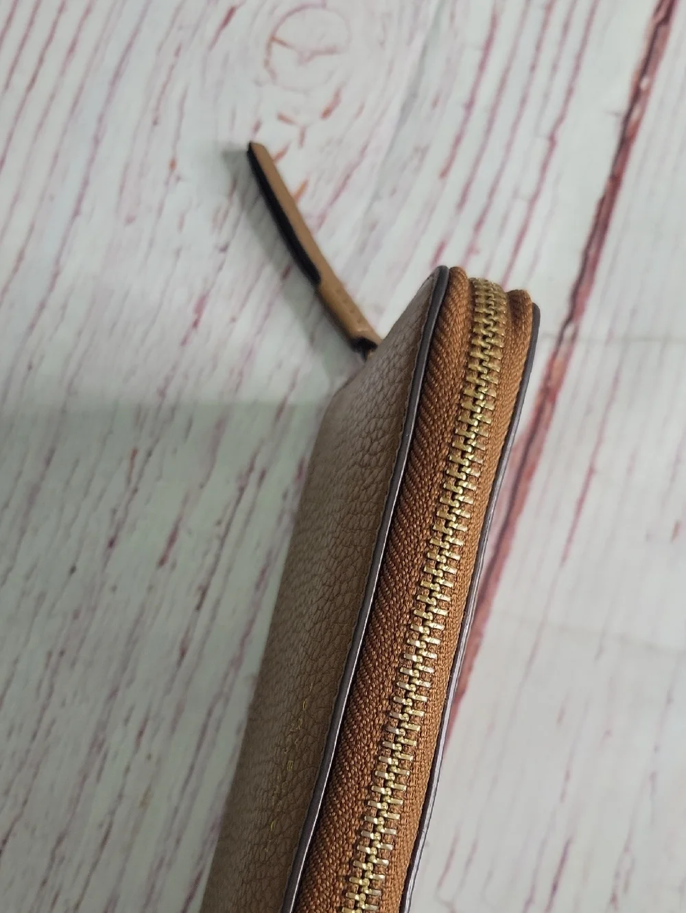 Tory Burch Pebble Grained Tan Leather Zip AROUND Wallet